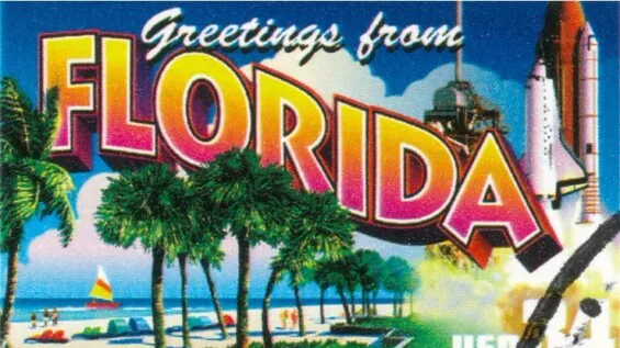 Image of a retro Greetings from Florida postcard