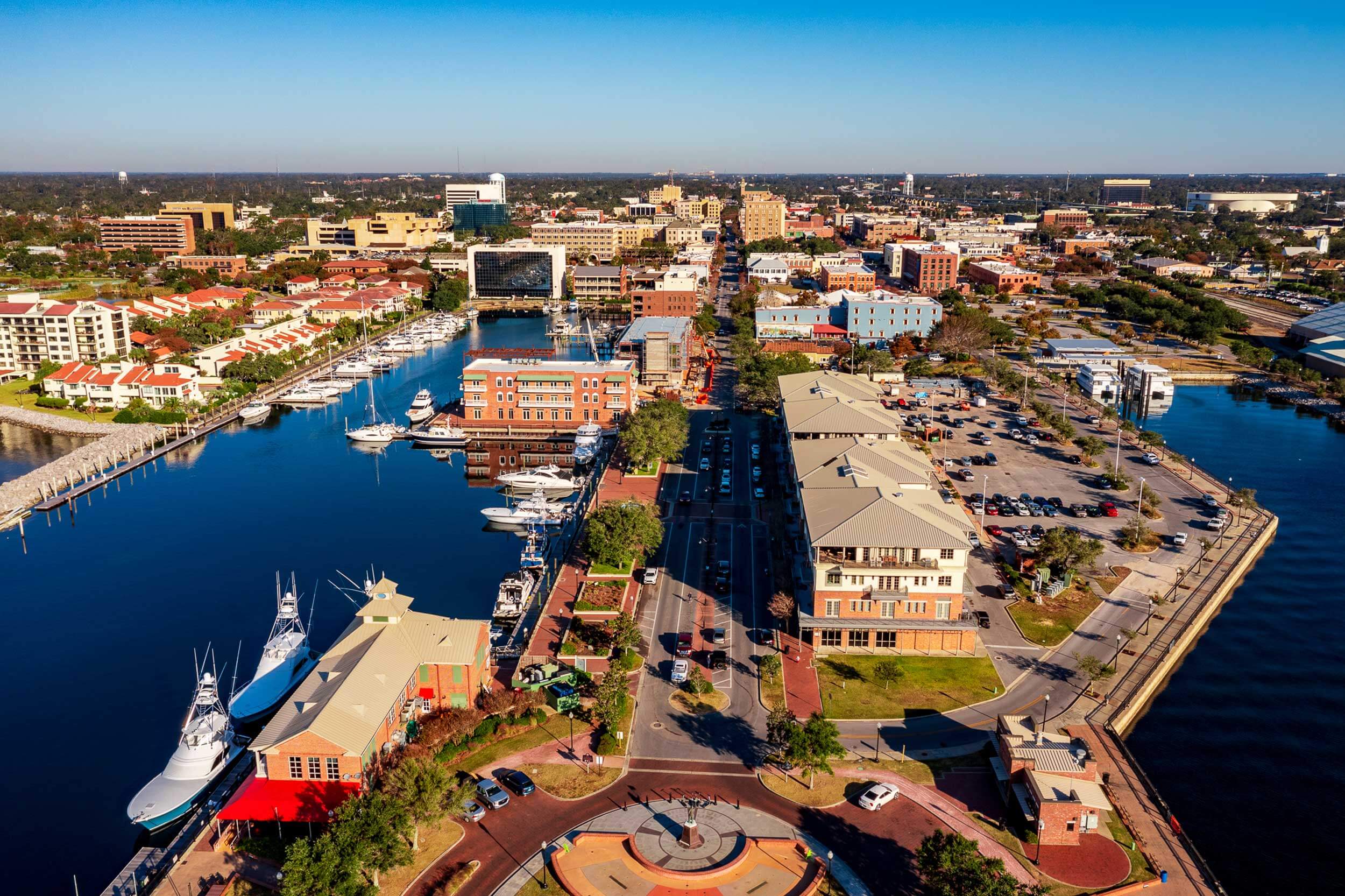 Aerial of downtown Pensacola.