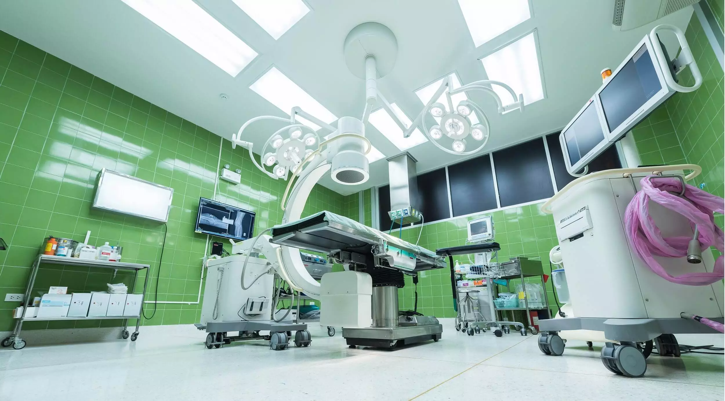 Low angle of colorful hospital operating room